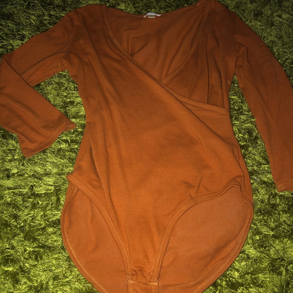 Tan orange wrap bodysuit
